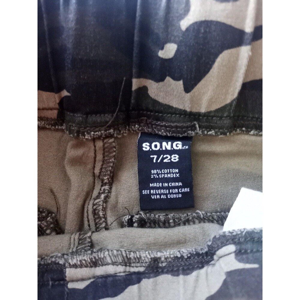 SONG Denim Camo Jogger Pants High Rise Elastic & Drawstring Sz 7/28 Cotton - Picture 4 of 16